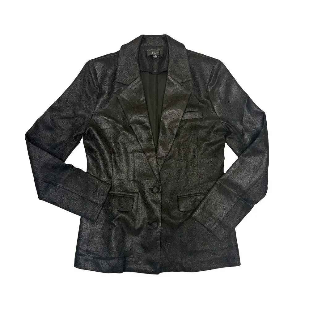 Lulus Metallic Blazer Sparkly Energy Black Glitter 2 Button Blazer Jacket Size S